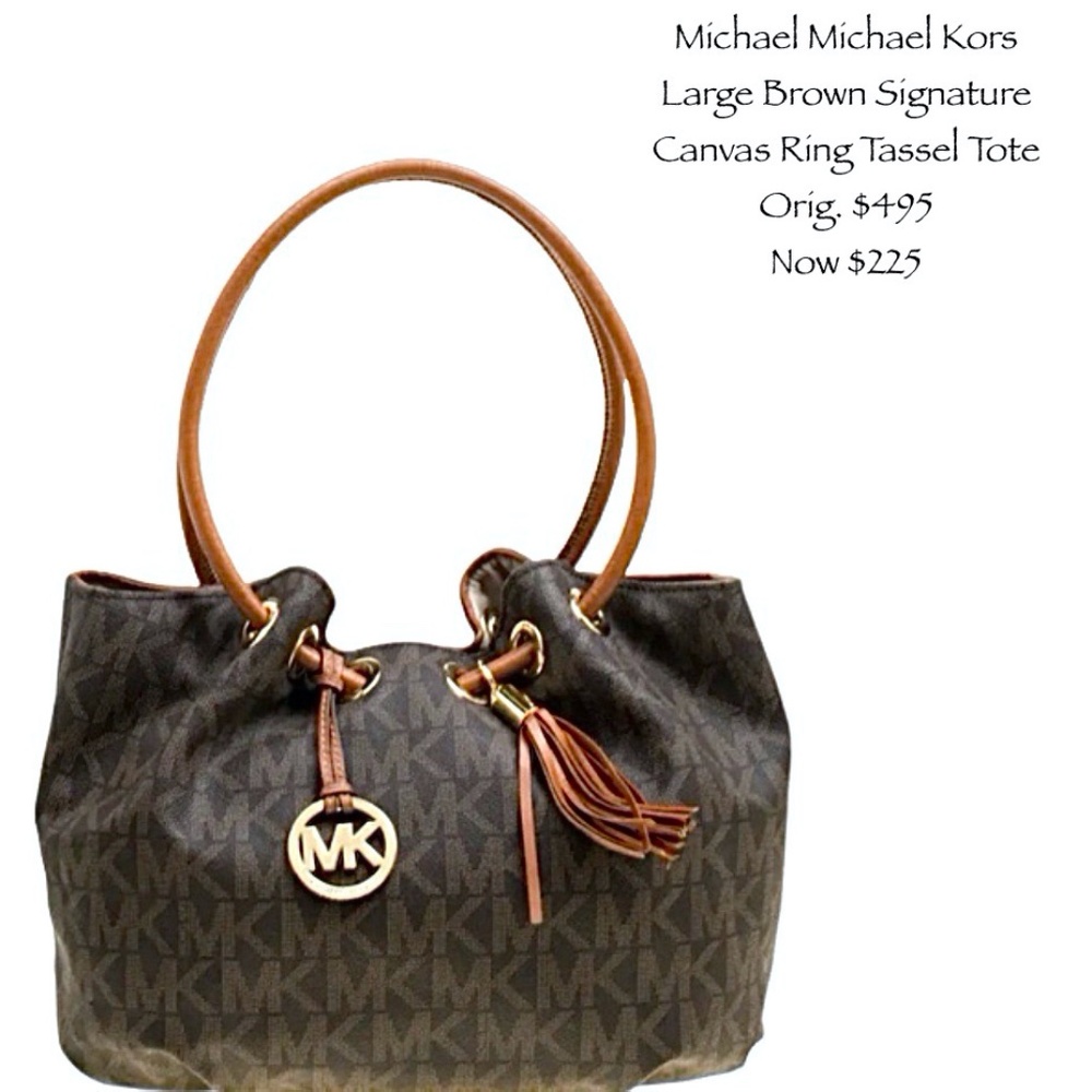 MICHAEL MICHAEL KORS LARGE BROWN SIGNATURE CANVAS RING TOTE